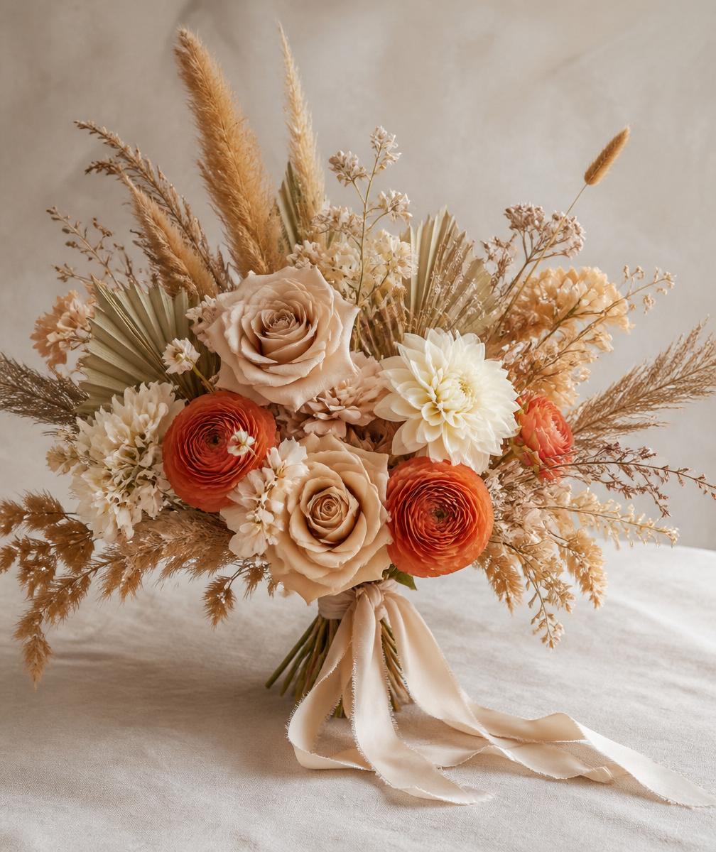 Bridal bouquet in warm sand tones